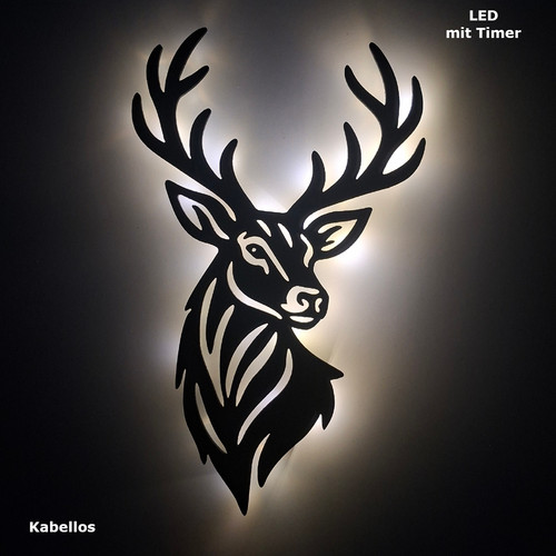 Hirschkopf wandbild led - hirschkopf,