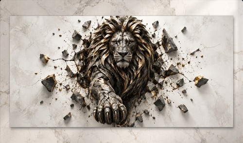 Xxl löwe wandbild - löwe, gold