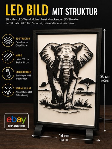 Led bild elefant struktur - 3d,